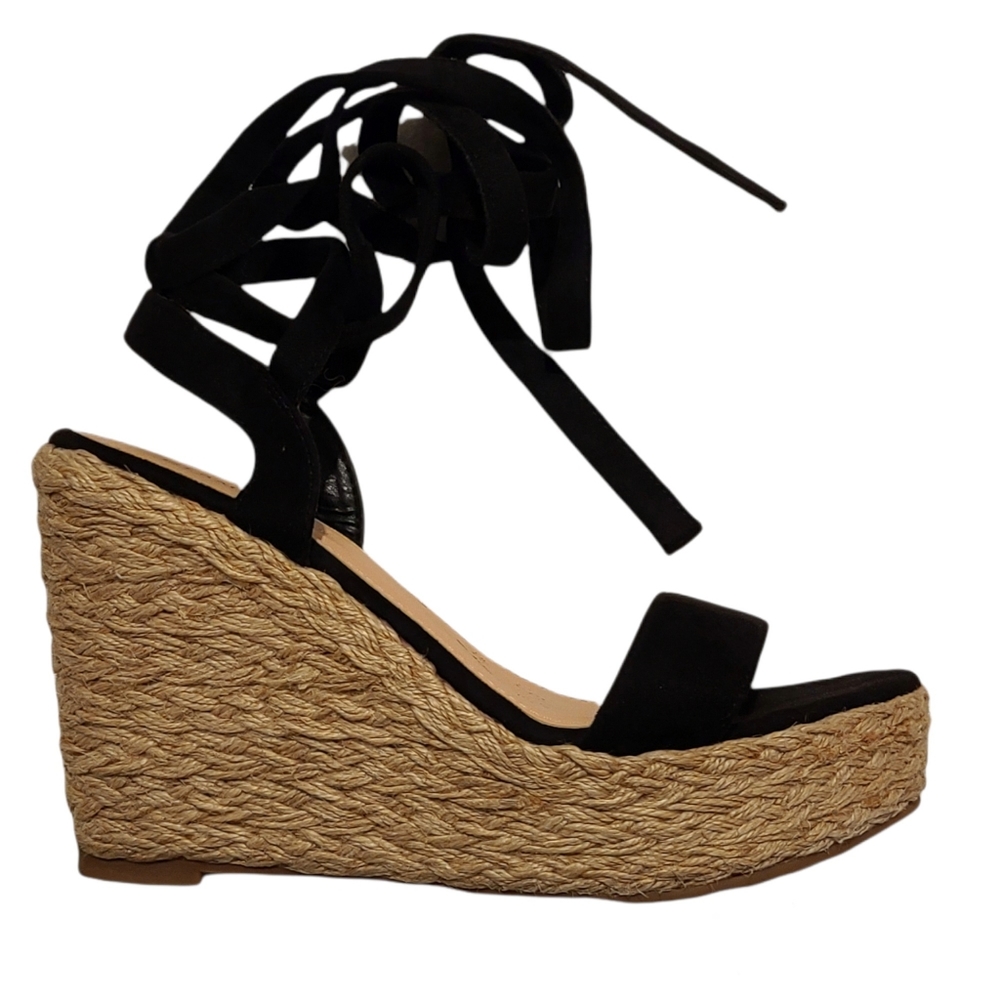 Glamorous | Espadrille Platform Wedges Faux Suede Strappy Ankle straps Size 8
